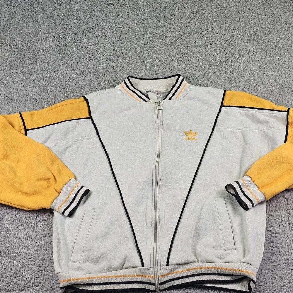Vintage Adidas Jacket Mens Medium Large White Yellow‎ Track Full Zip Trefoil 90s